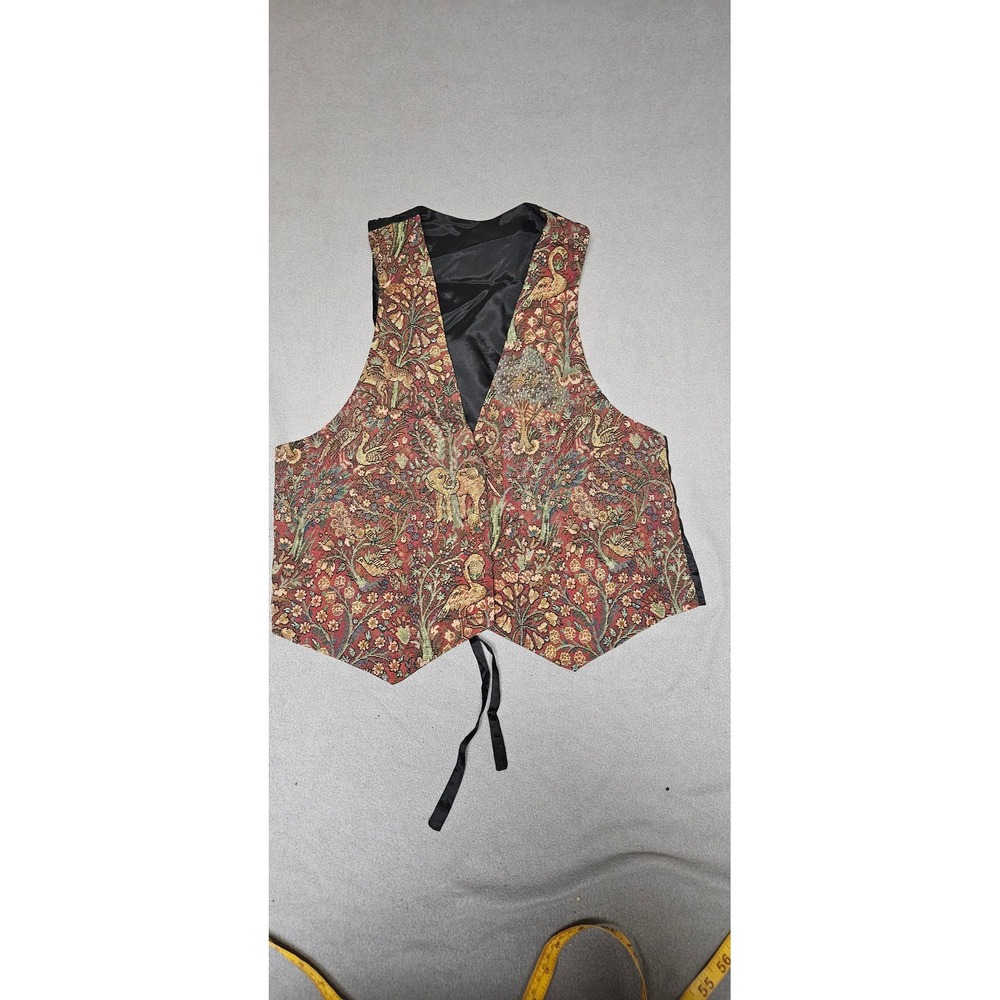 Jennie Vaughn Designs Vintage Tapestry Vest Bird Floral Woven Earth Tones USA